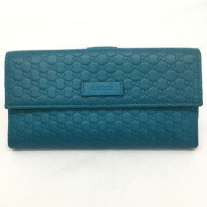 GUCCI Fold Long Wallet Micro Shimmer Leather Blue Green